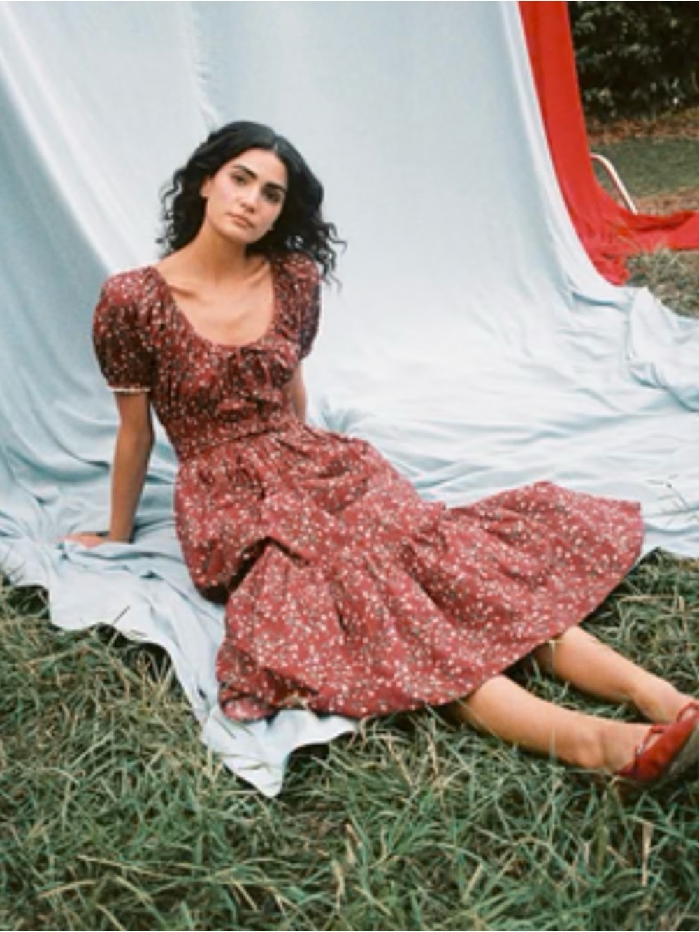 Audrey Parks Floral Puff Sleeve Midi Dress